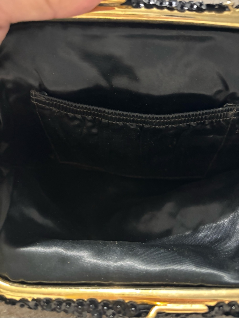 Vintage Black Beaded Evening Clutch with Gold Chain - Picture 7 of 10